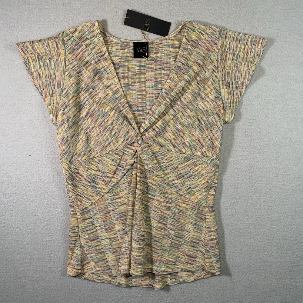 W5 SHORT Sleeve V Neck Top Ruching Soft Girl Women Multicolor Medium